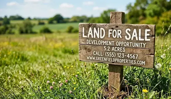 Close-up wooden "Land for Sale" sign in a grassy field, bright daylight, shallow depth of field, real estate marketing concept. -How Can I Sell My Land. -1